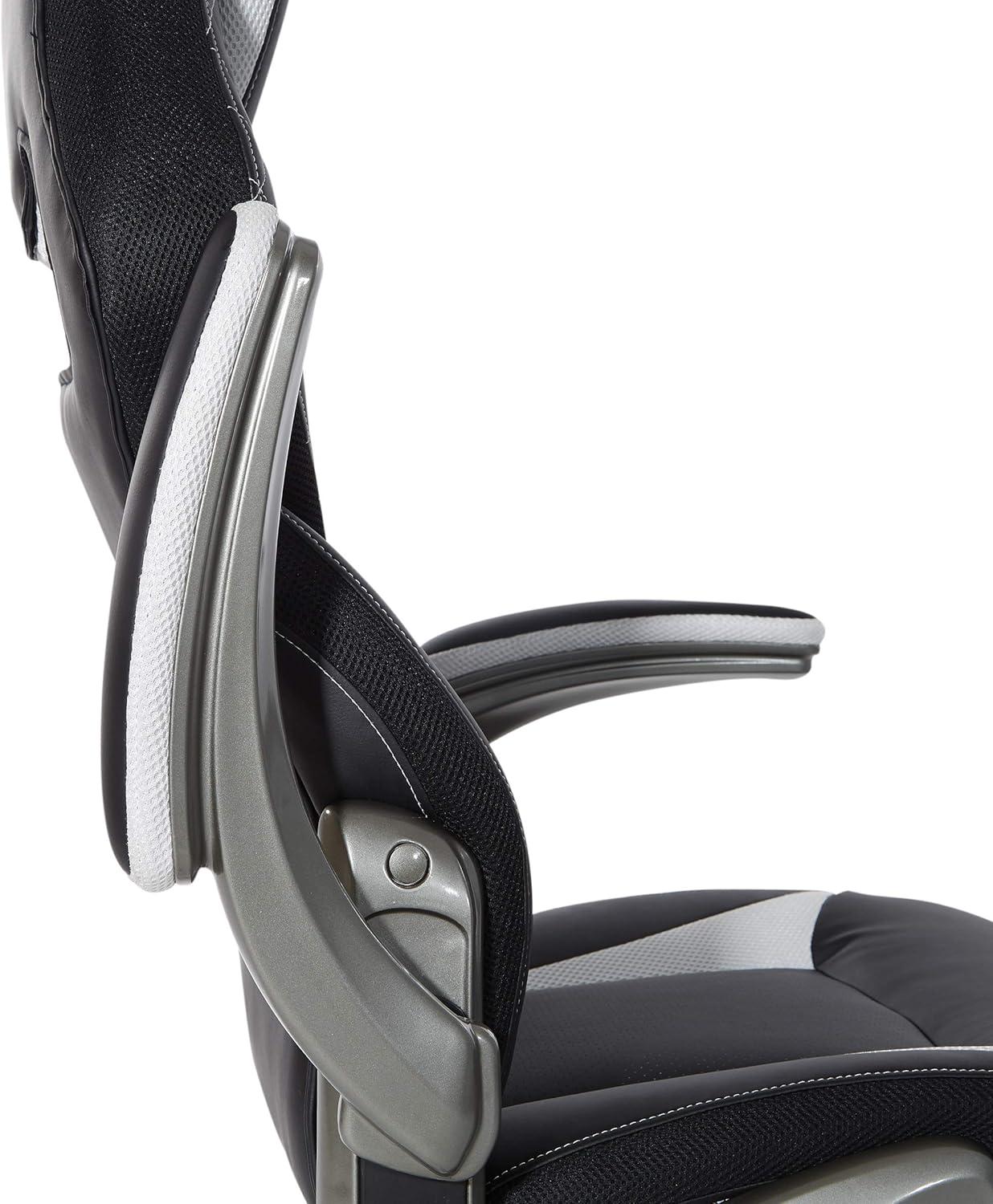 Oversite Gaming Chair in Black Faux Leather with White Accents