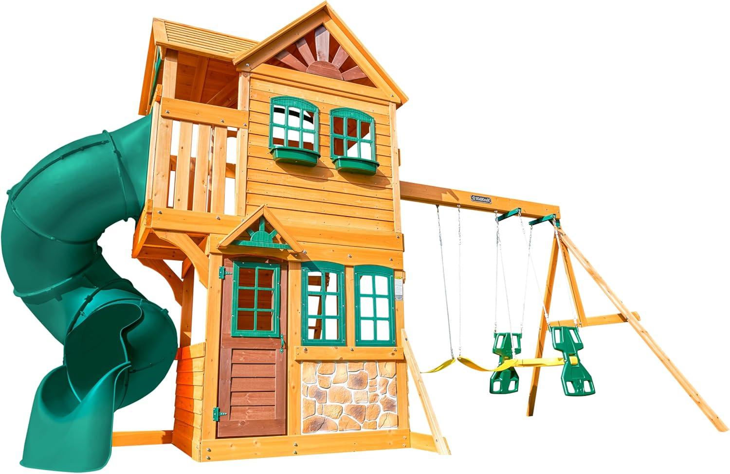 KidKraft KidKraft Boulder Station Wooden Swing Set / Playset with Tube Slide