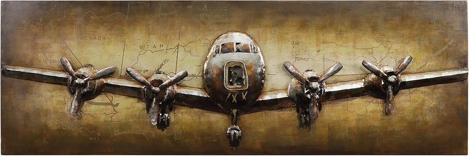 Empire Art Direct  24 x 72 in. Airplane Hand Painted Primo Mixed Media Iron Wall Sculpture 3D Metal Wall Art