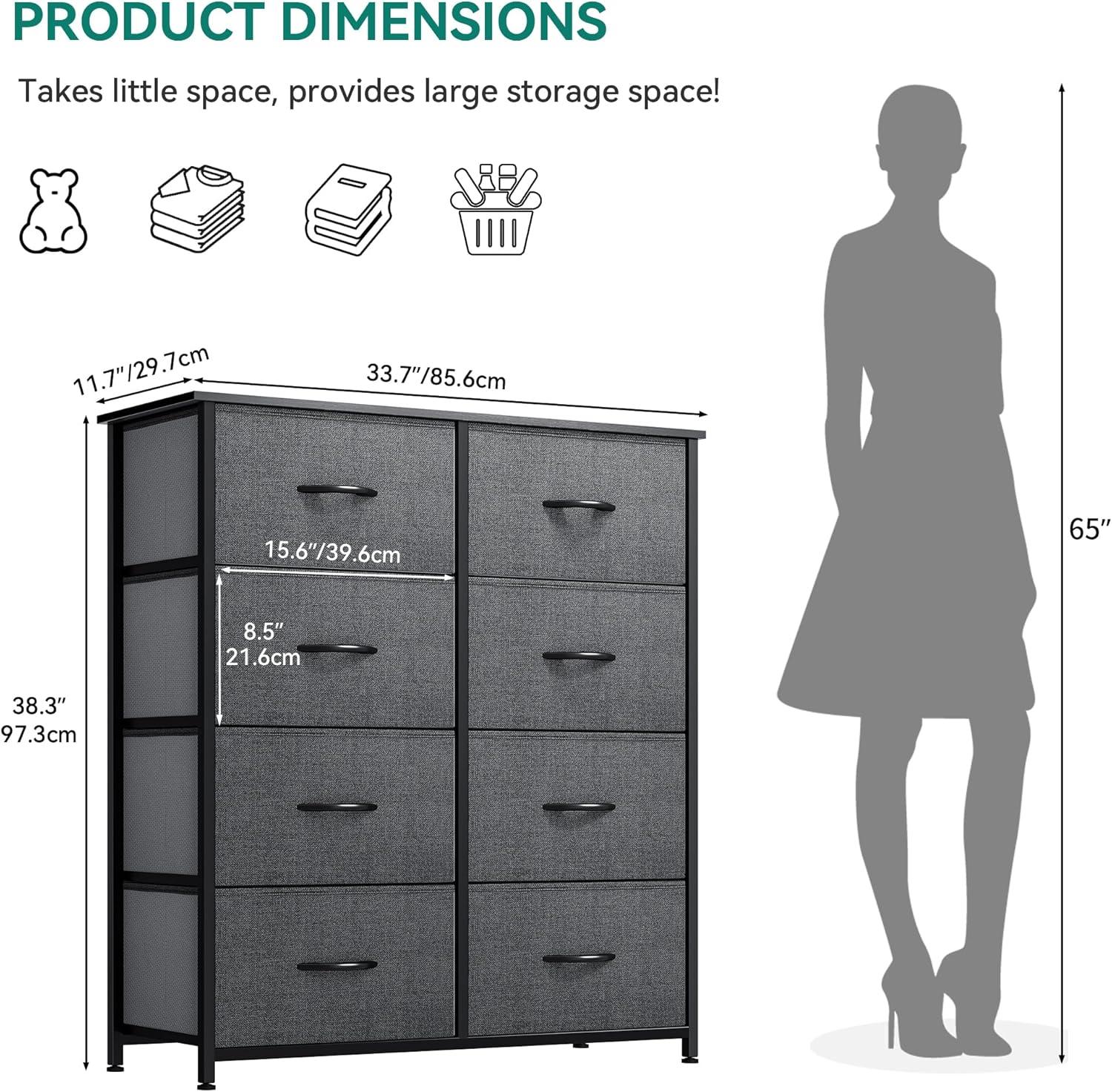 DWVO Dresser for Bedroom, Fabric Dresser with 8 Drawers, Tall Dresser, Chest of Drawers for Closet, Living Room