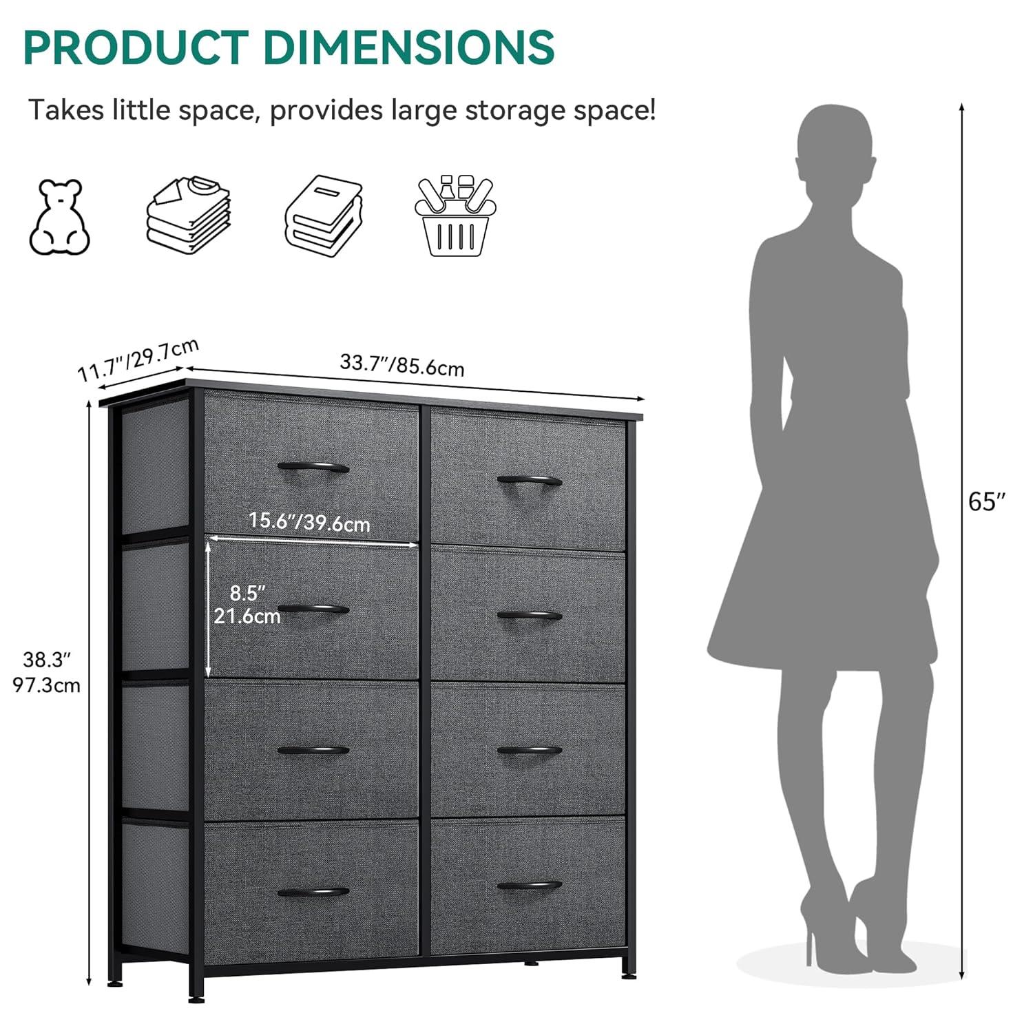 DWVO Dresser for Bedroom, Fabric Dresser with 8 Drawers, Tall Dresser, Chest of Drawers for Closet, Living Room