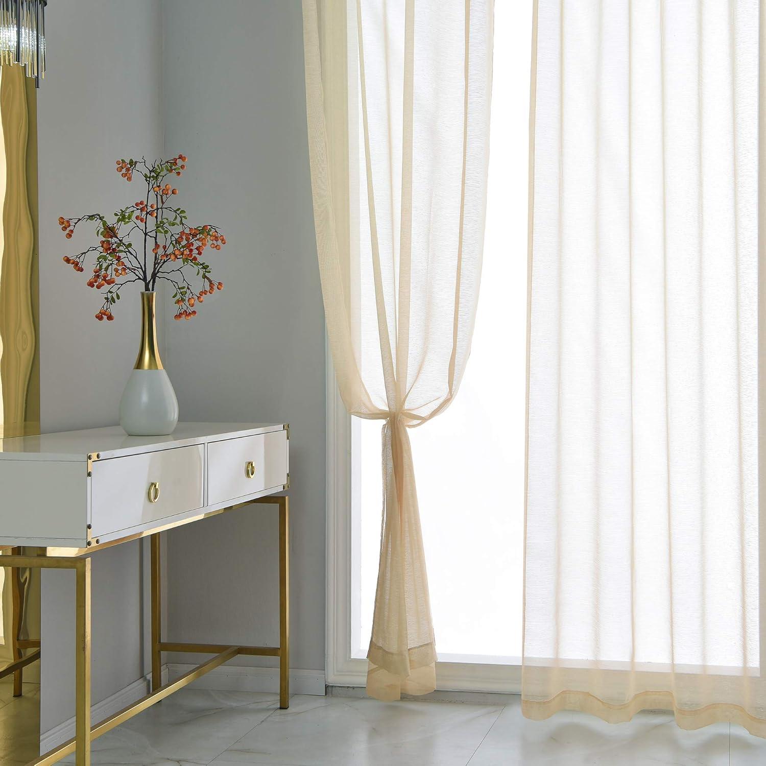 Beige Faux Linen Sheer Grommet Window Panels 84"