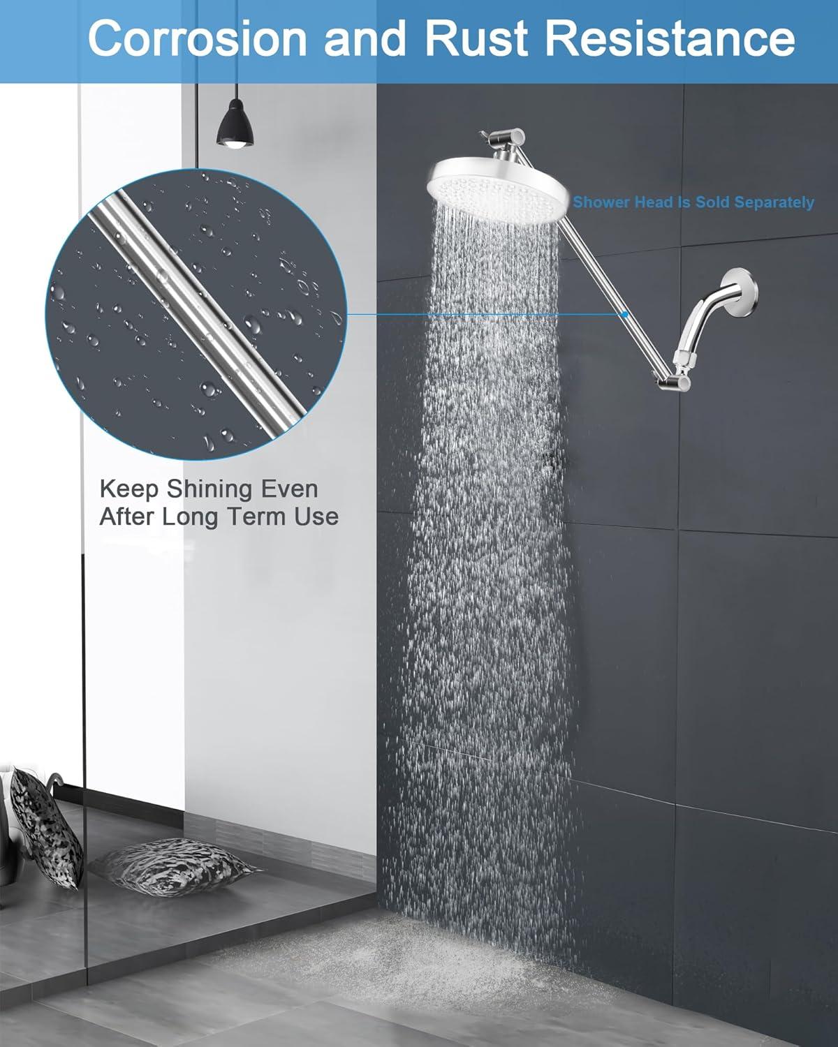 15 Inch Chrome Adjustable Shower Head Extension Arm