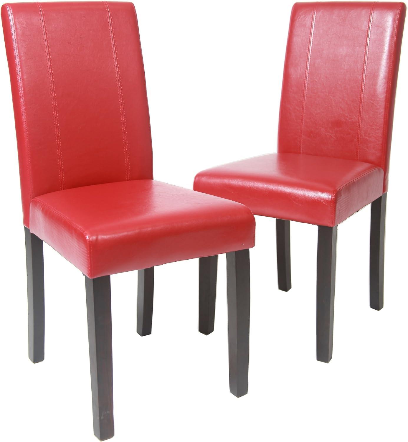 Roundhill Urban Style Solid Wood Leatherette Parson Chair in Red(Set of 2)