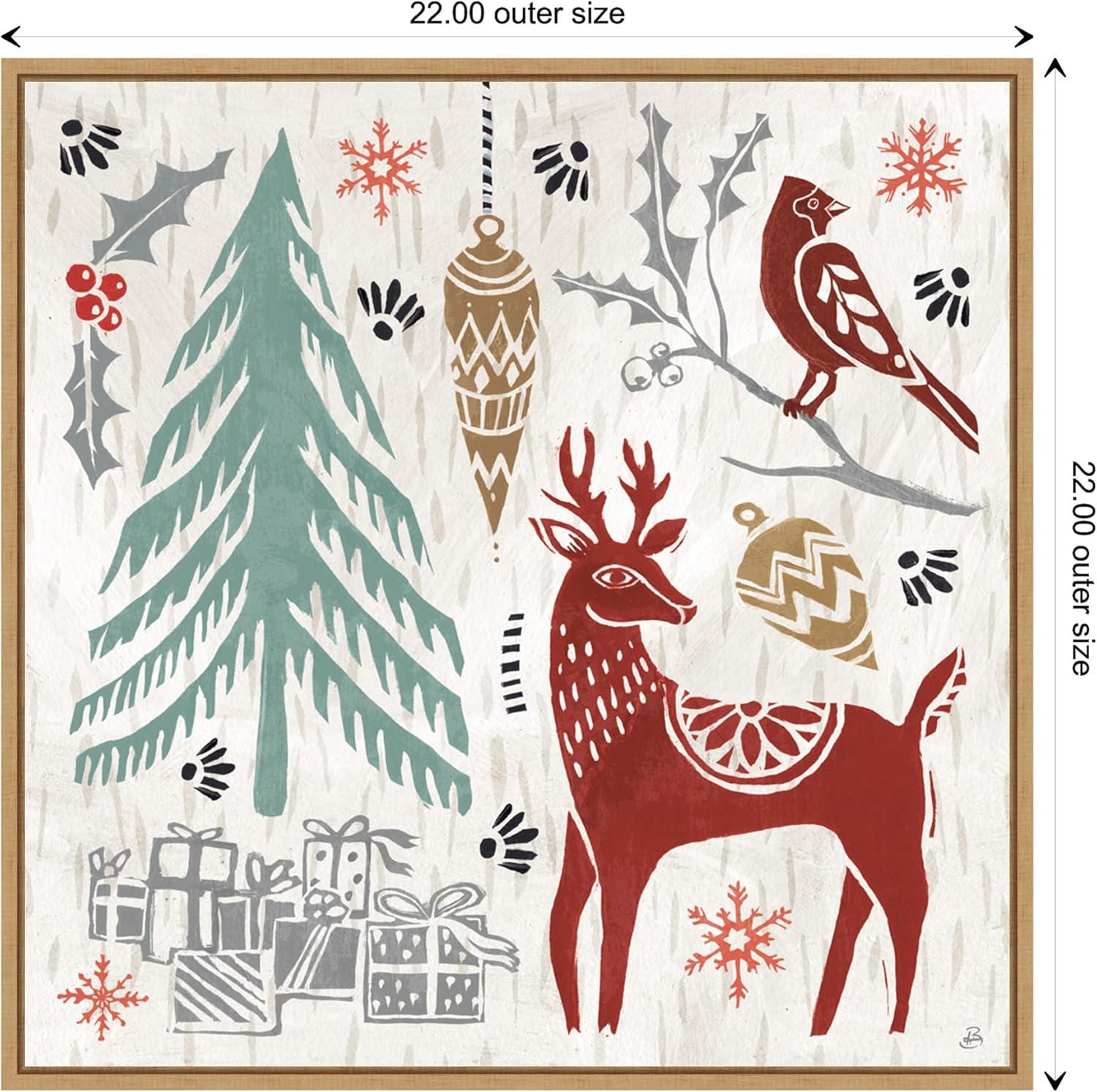 Festive Christmas Canvas Print with Maple Frame, 22" x 22"