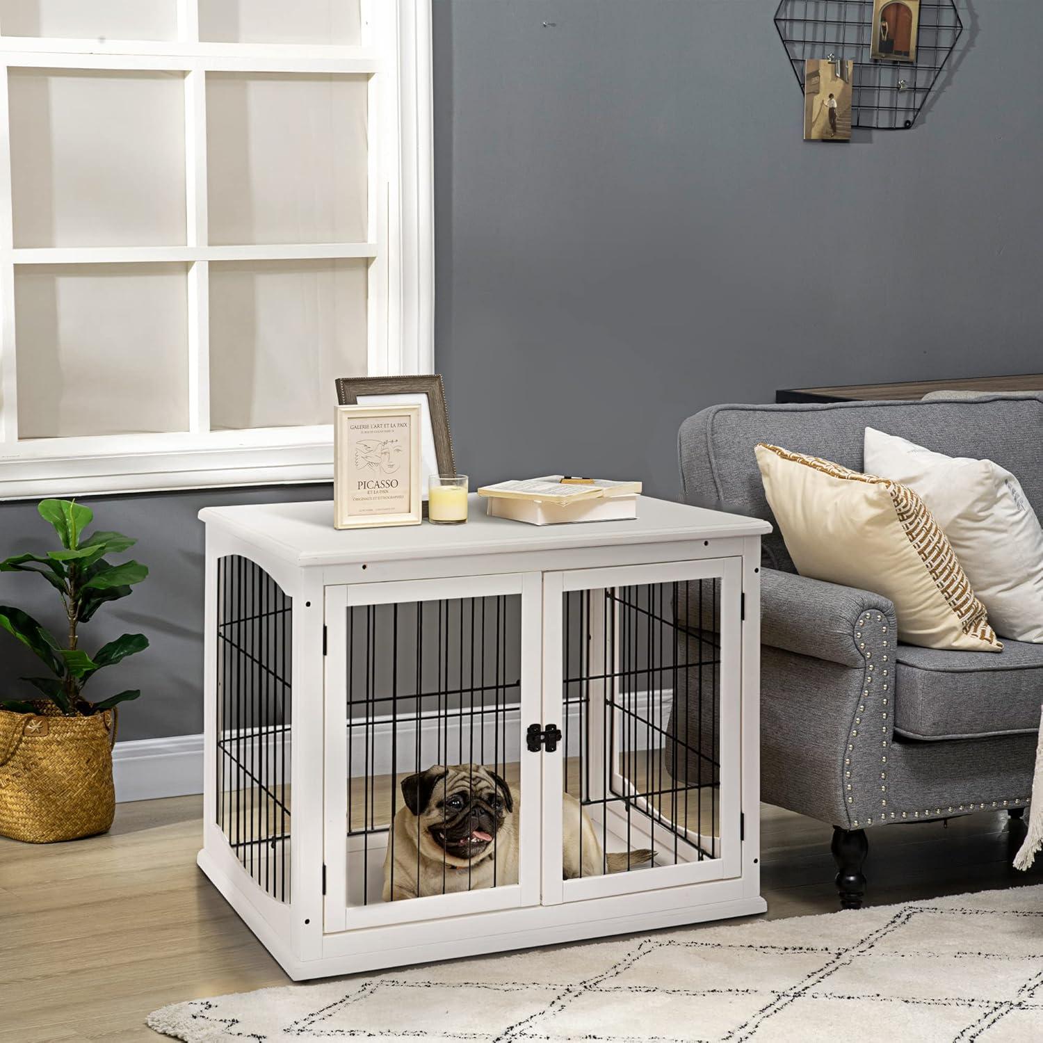 White Small MDF Dog Crate End Table