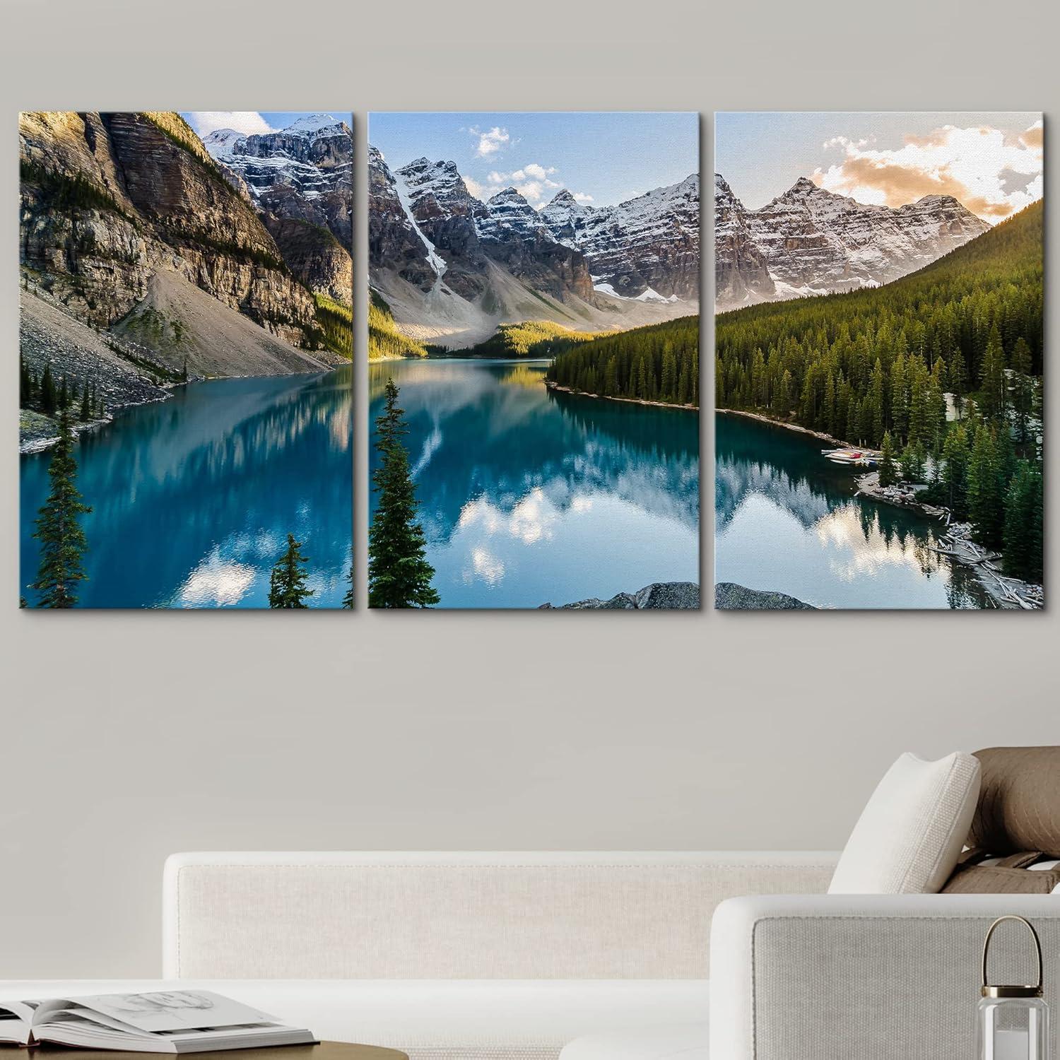 Moraine Lake and Mountain Sunset 3-Piece Canvas Wall Art