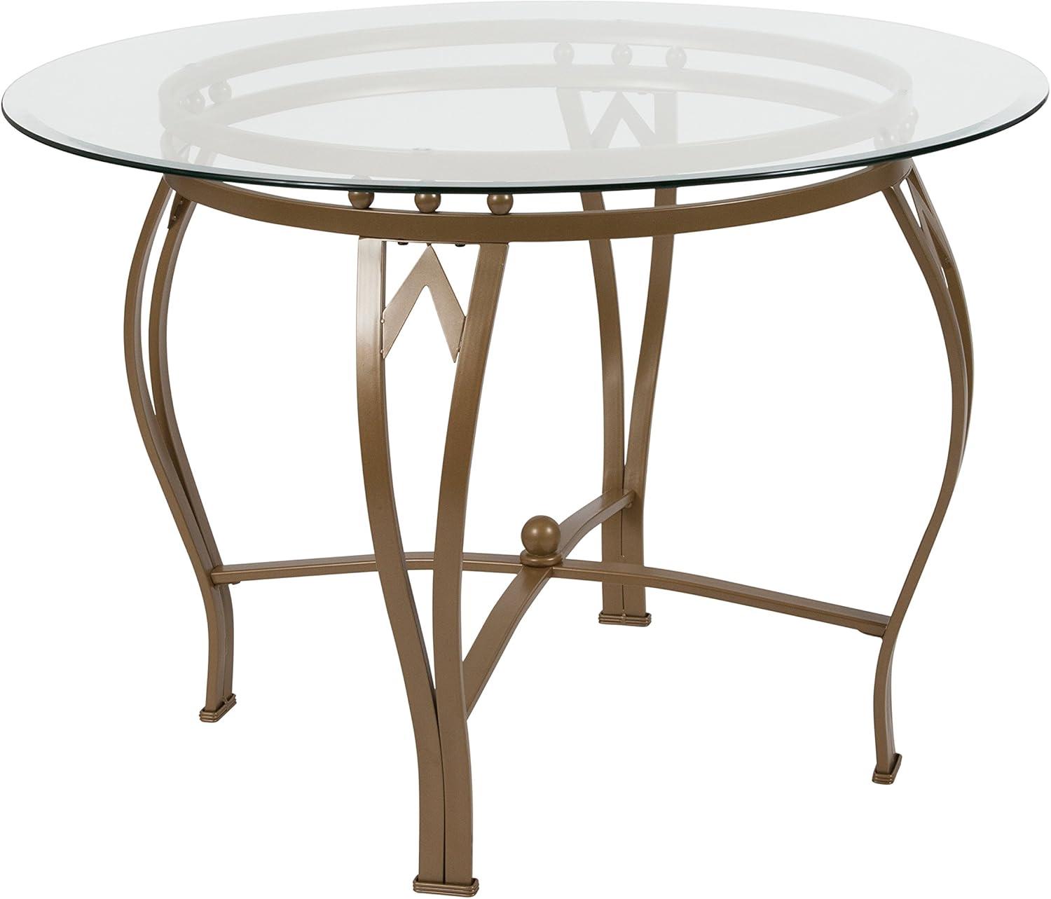 Syracuse Round Glass Dining Table with Bowed Out Metal Frame