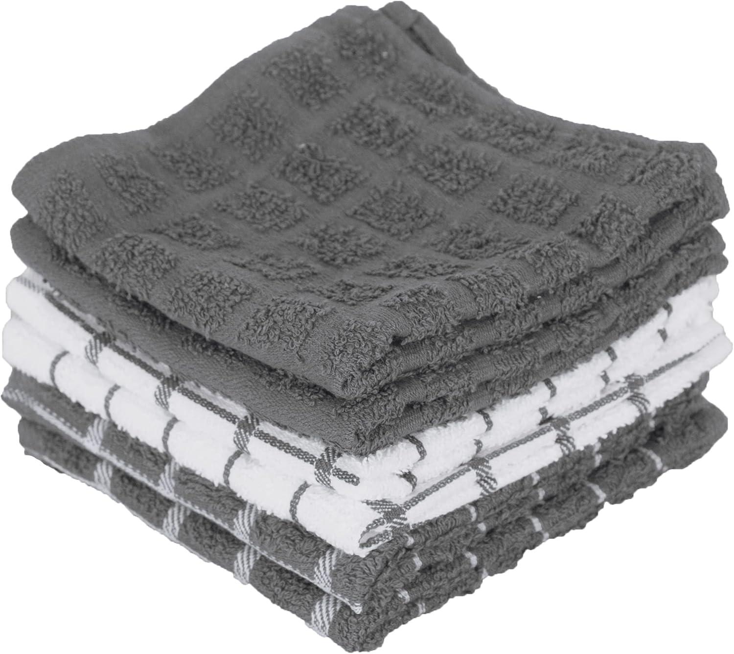 John Ritzenthaler Co. Ritz 3-Pack Terry Check Kitchen Towel Set and 6-Pack Terry Check Dish Cloth Set  Grey