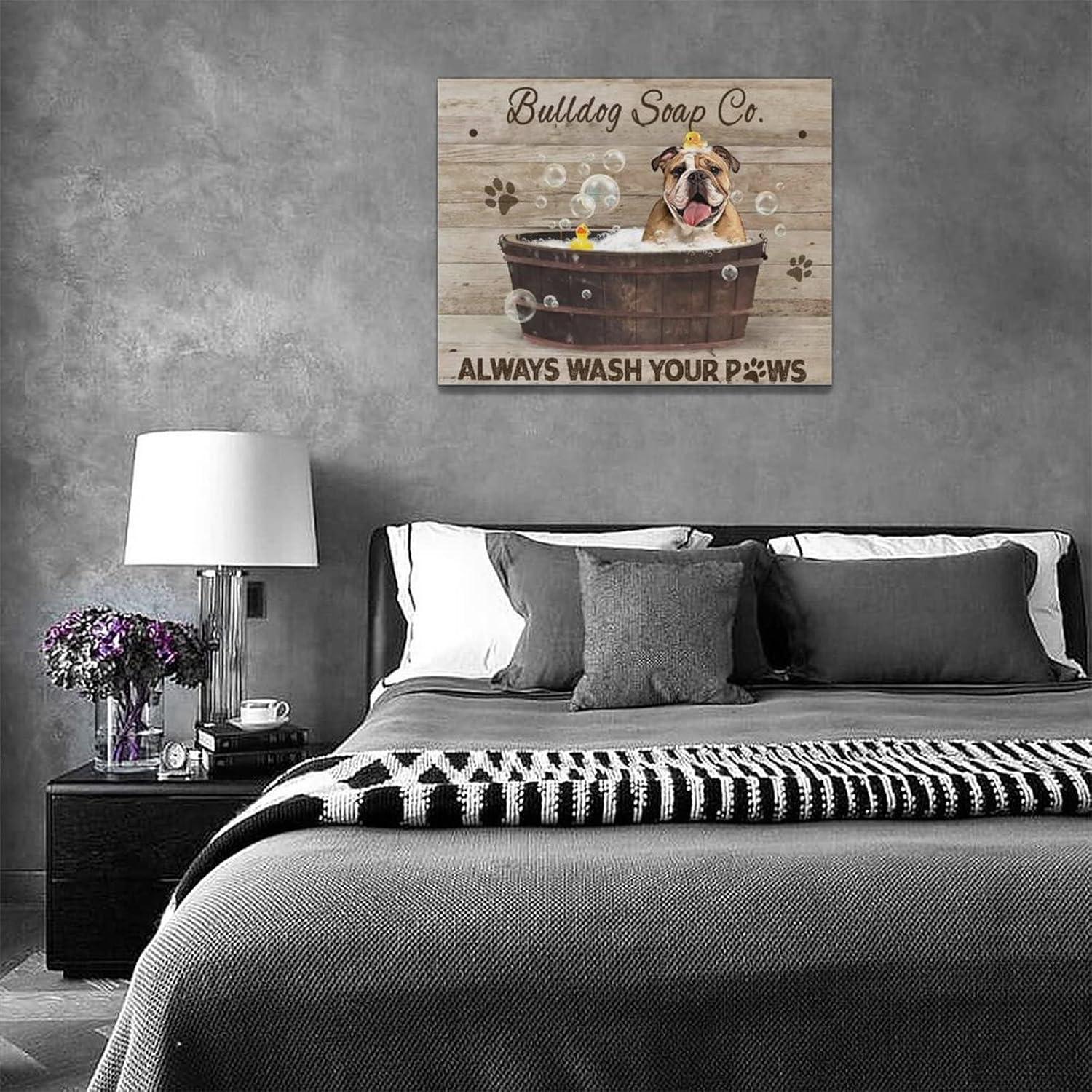 dashuaibi-Bathroom Wall Art Funny English Bulldog in the Bathtub Canvas Prints Painting Bathroom Pictures Modern Artwork Home Decor for Restroom Washroom SPA Salon 16"x12"