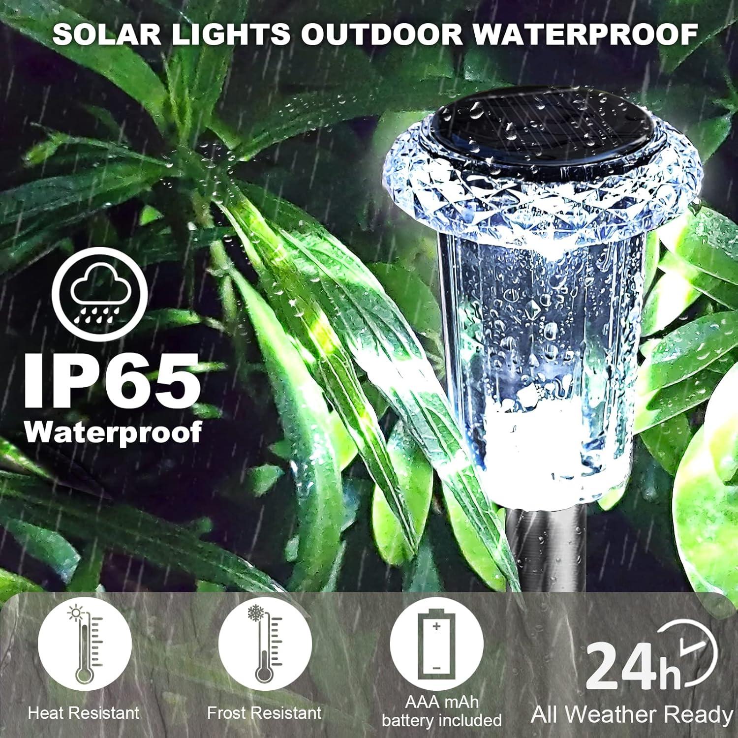 LIANGLOME Solar Lights Outdoor - IP65 Waterproof Solar Pathway Lights Stainless Steel Outdoor Solar lights for Yard Patio Lawn Walkway and Landscape Cool White (6 Pack) C27