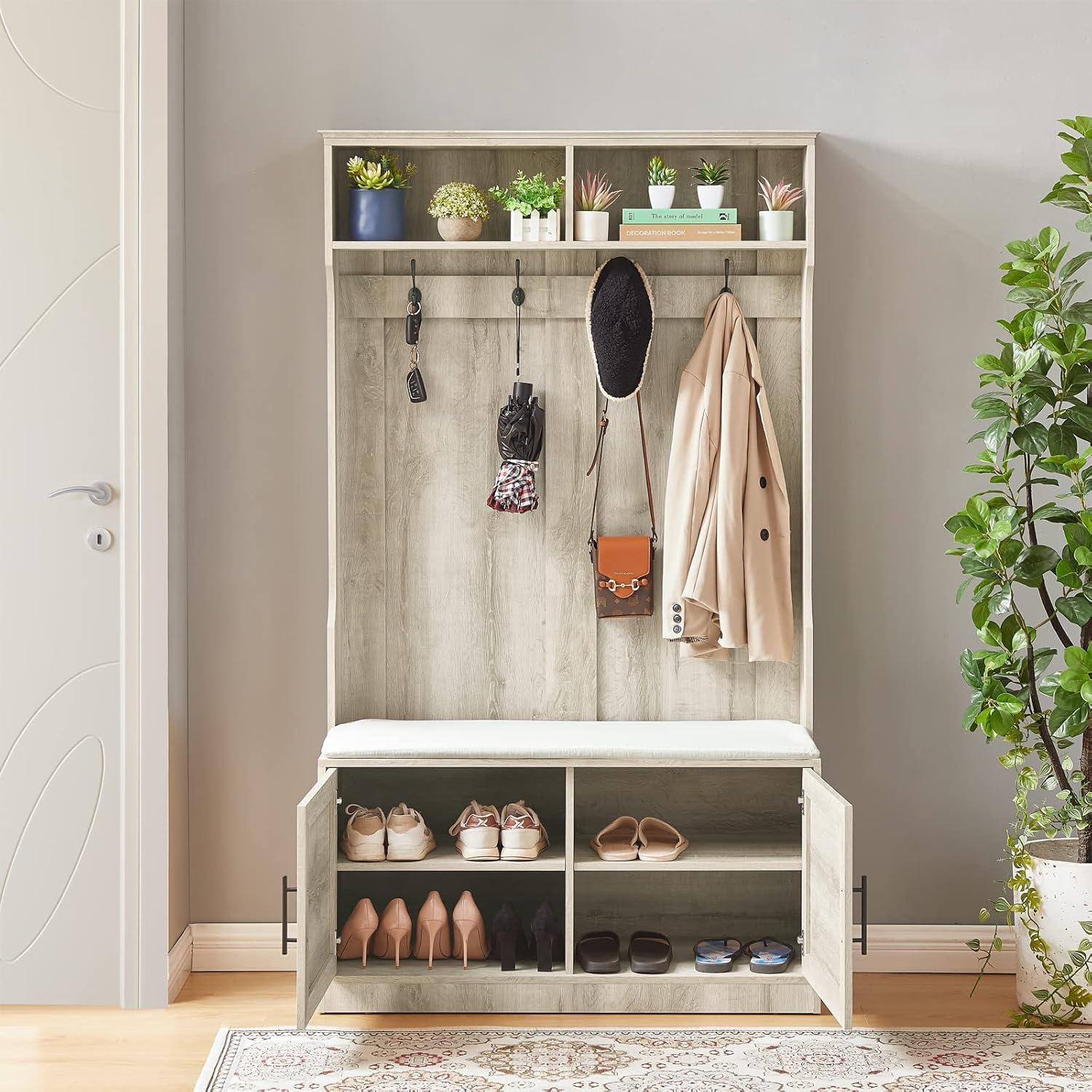 White Oak Hall Tree with Bench and Storage