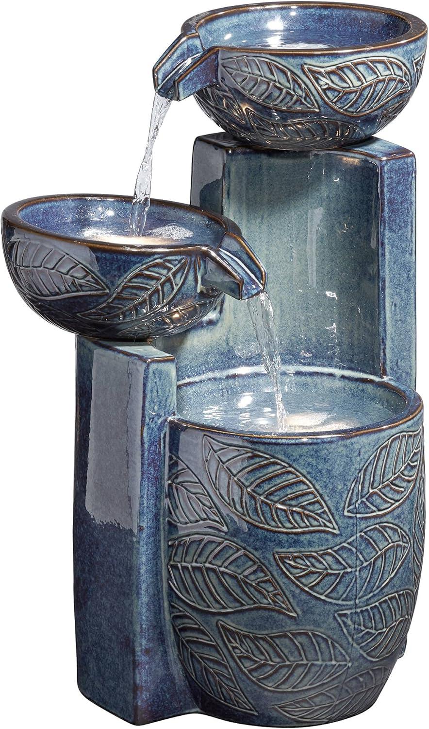 John Timberland Summer Leaves Cascading Bowls Modern Outdoor Floor Water Fountain with LED Light 26" for Yard Garden Patio Deck Porch House Exterior