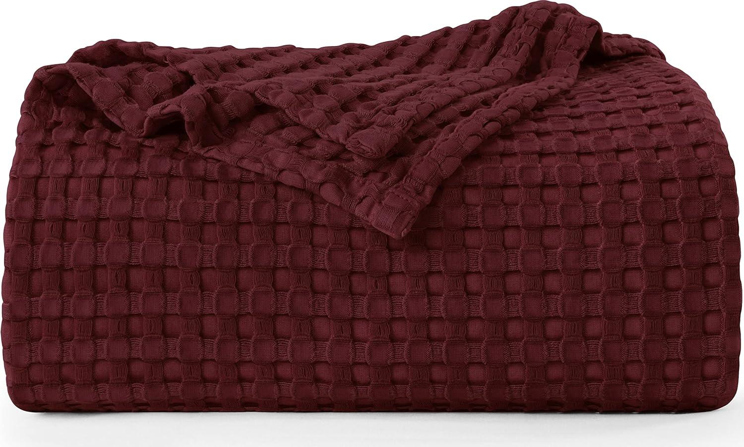 Utopia Bedding Burgundy 100% Cotton Waffle Blanket 300 GSM [Queen - 90x90 Inch] Soft Lightweight Breathable Bed Blanket for All Season