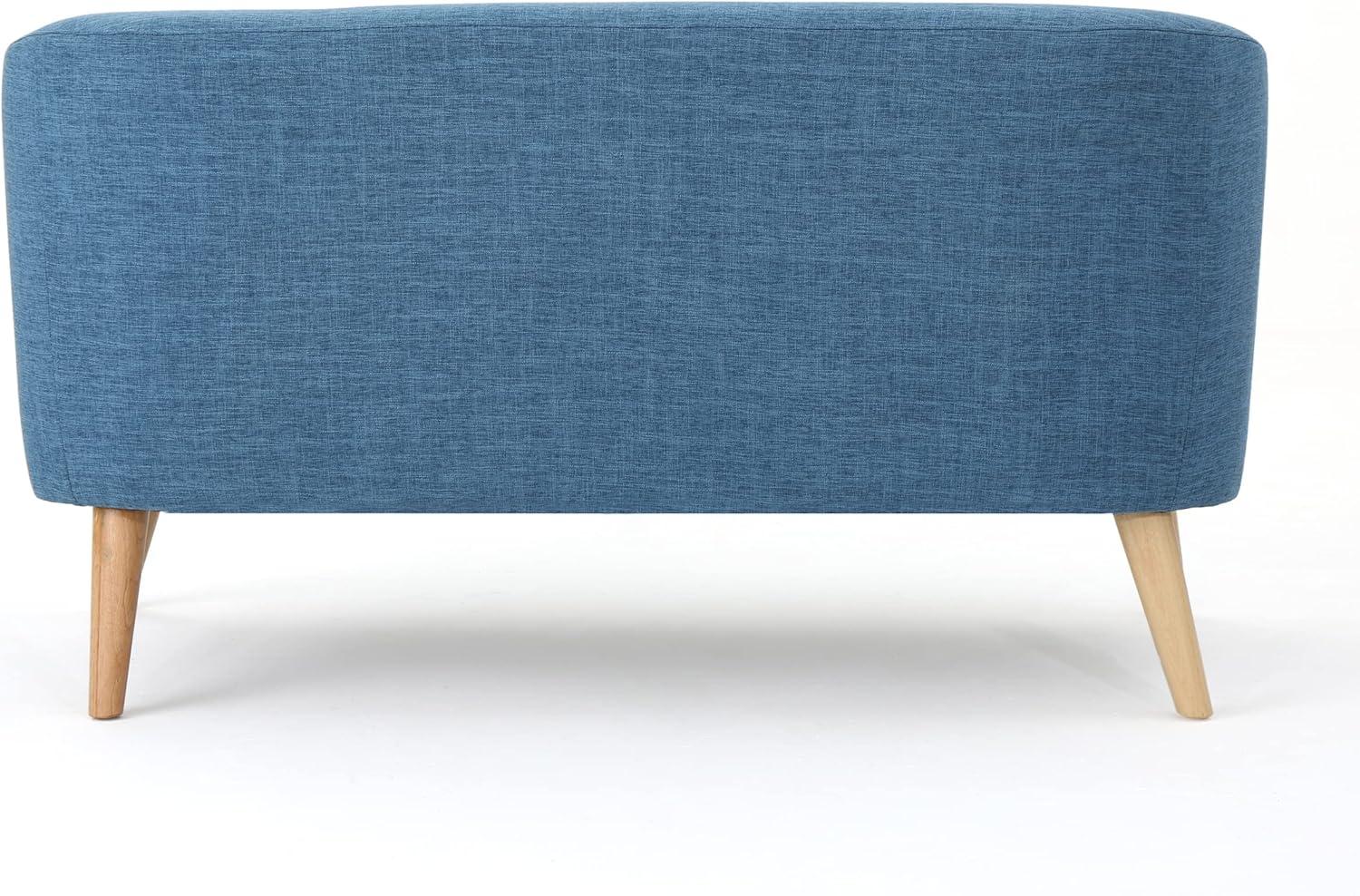 Muted Blue Tufted Fabric Loveseat with Rubberwood Legs