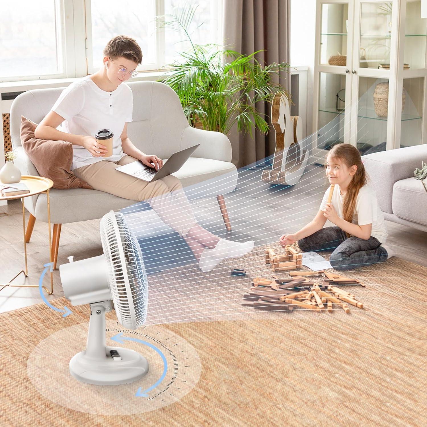BEYOND BREEZE Oscillating Table Fan 12-Inch, Quiet 3-Speed Portable Small Desk Fan with Adjustable Tilt and Safety Grille, Ideal for Bedroom, Office, Home