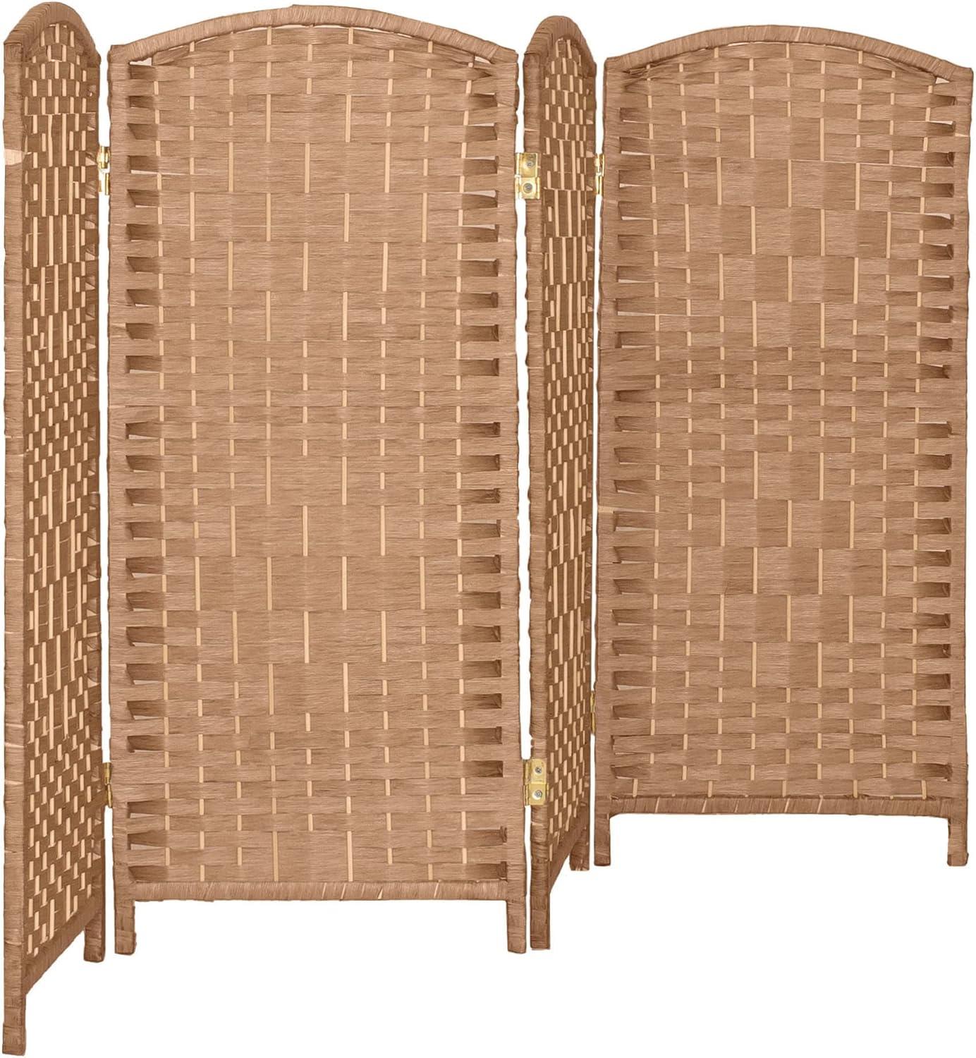 3 ft. Short Diamond Weave Fiber Folding Screen - Natural - 4 Panel