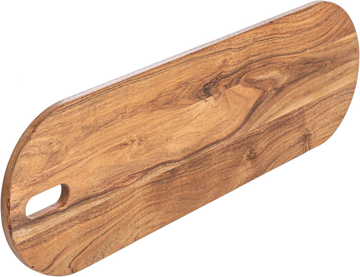 Natural Acacia Wood Oval Serving Board with Handle