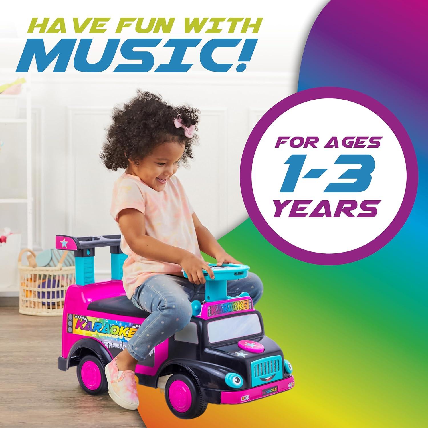 Waddle Toddler Karaoke Party Bus Ride-On Toy with Musical Instruments