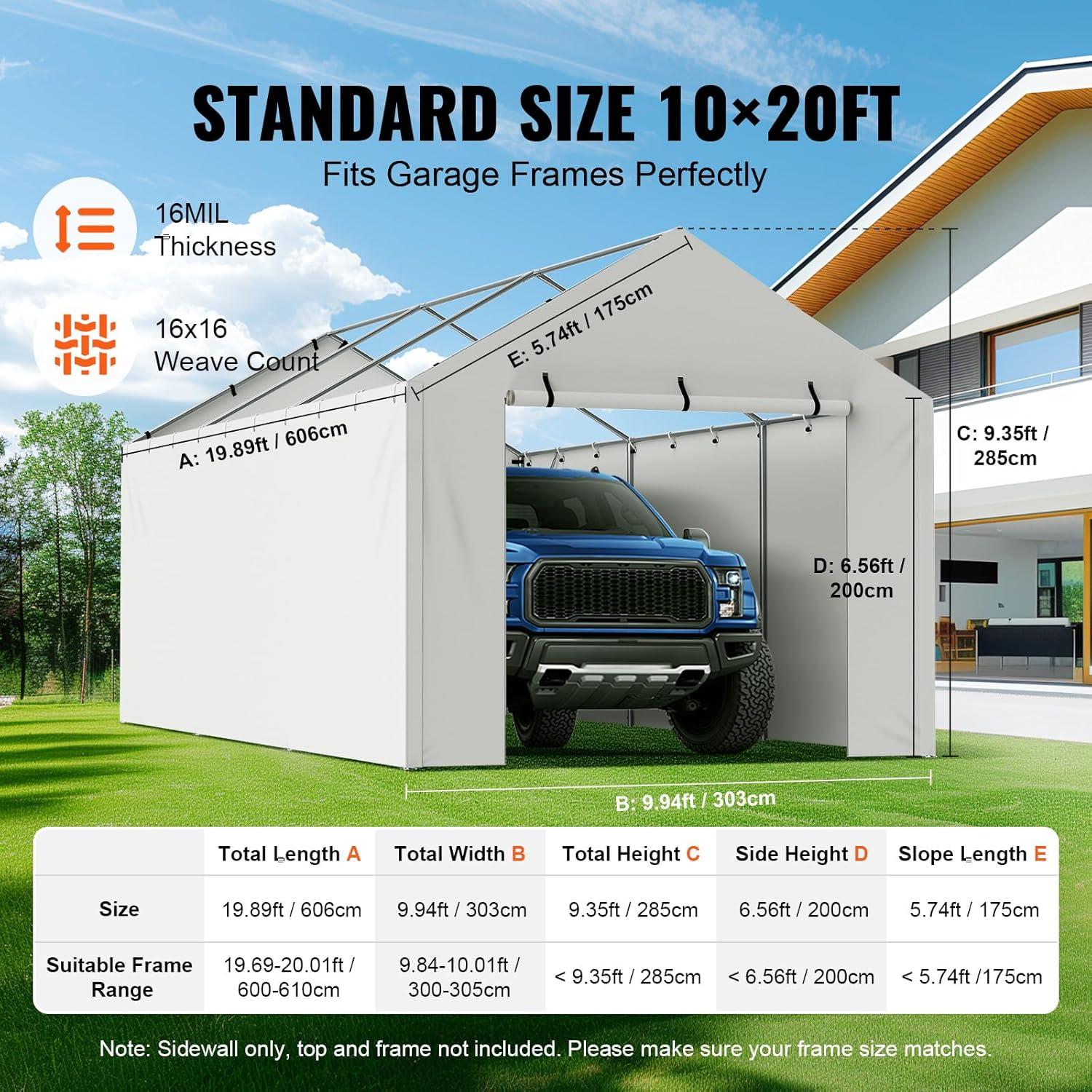 VEVOR 10 Ft. W x 20 Ft. D Garage