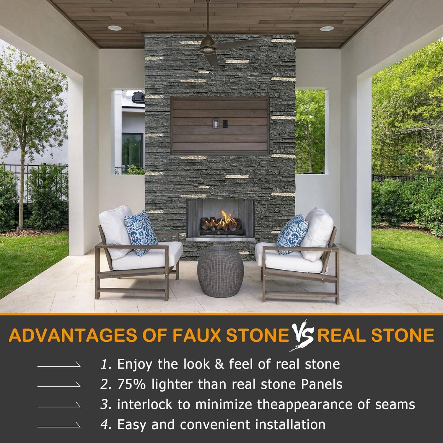 Gray Faux Stone Wall Covering Panels for Interior and Exterior Decor