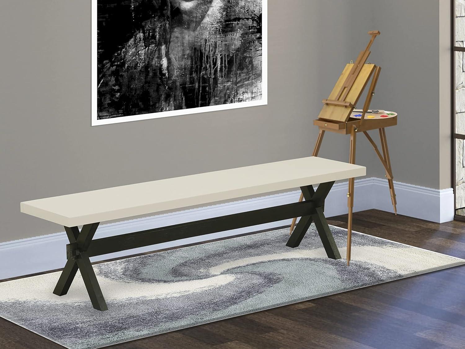 East West Furniture X-Style 15x72" Wood Dining Bench in Black/Linen White