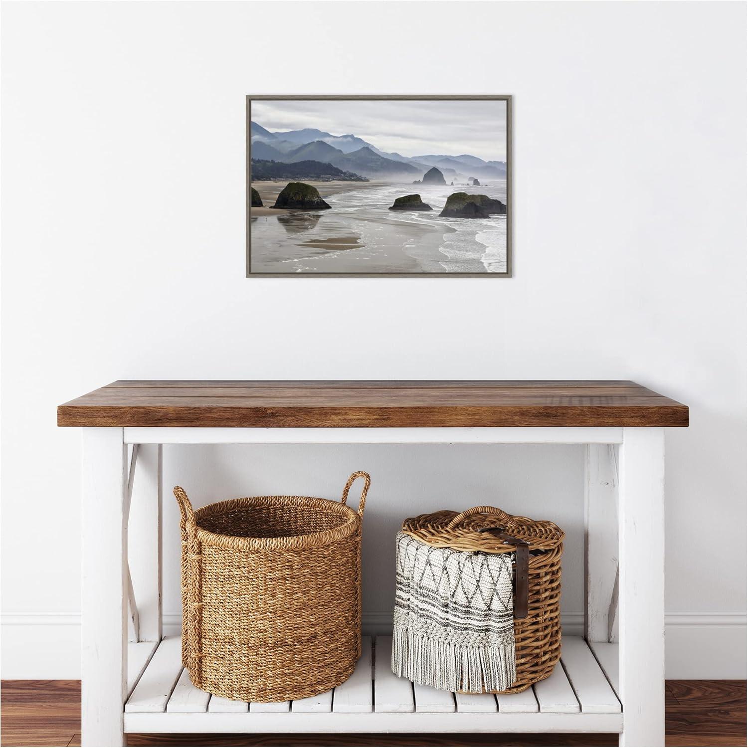 Amanti Art Cannon Beach fog rises over the coastline by Jaynes Gallery Danita Delimont Canvas Wall Art Print Framed 23 x 16-in.