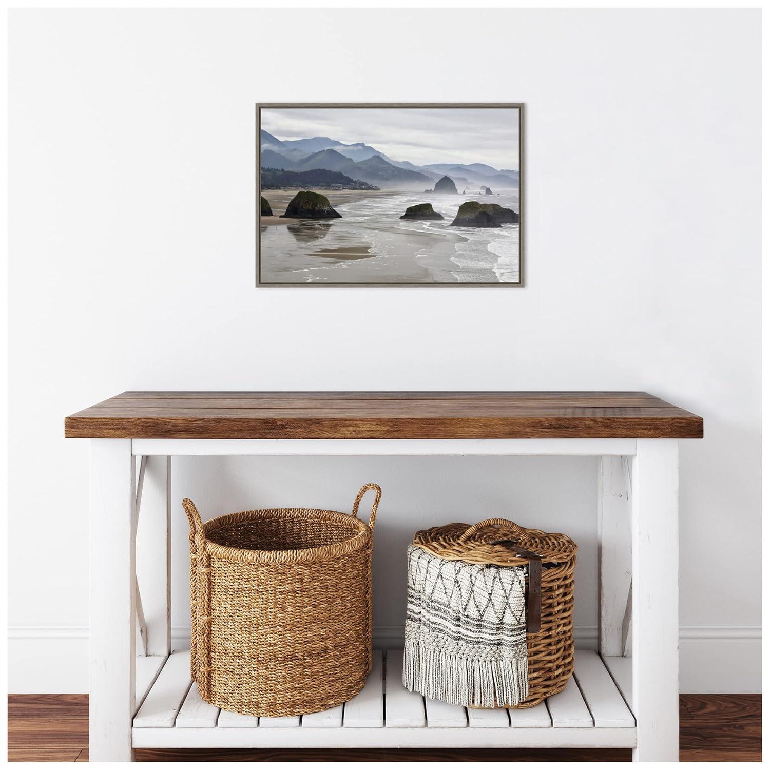 Amanti Art Cannon Beach fog rises over the coastline by Jaynes Gallery Danita Delimont Canvas Wall Art Print Framed 23 x 16-in.