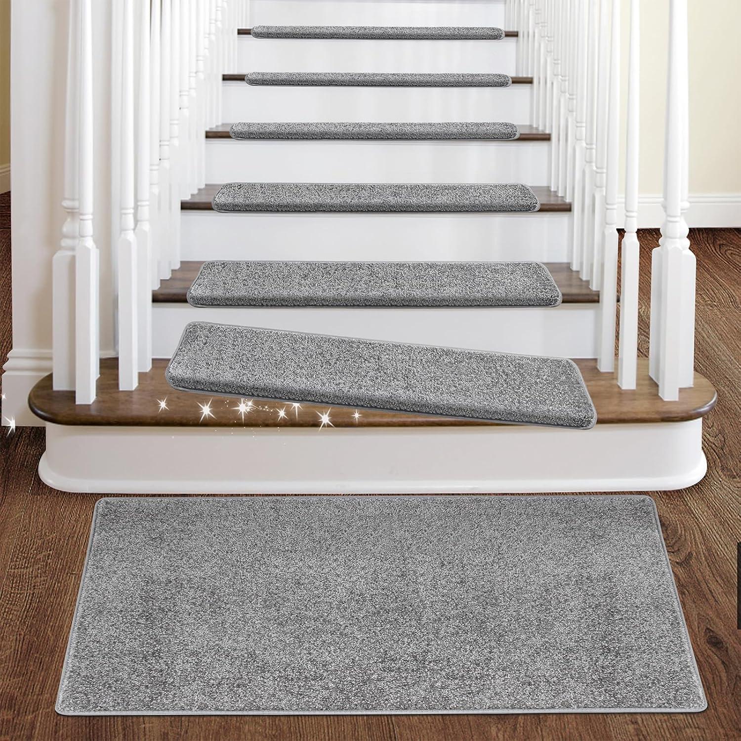 Light Gray Bullnose Carpet Stair Treads Set of 14