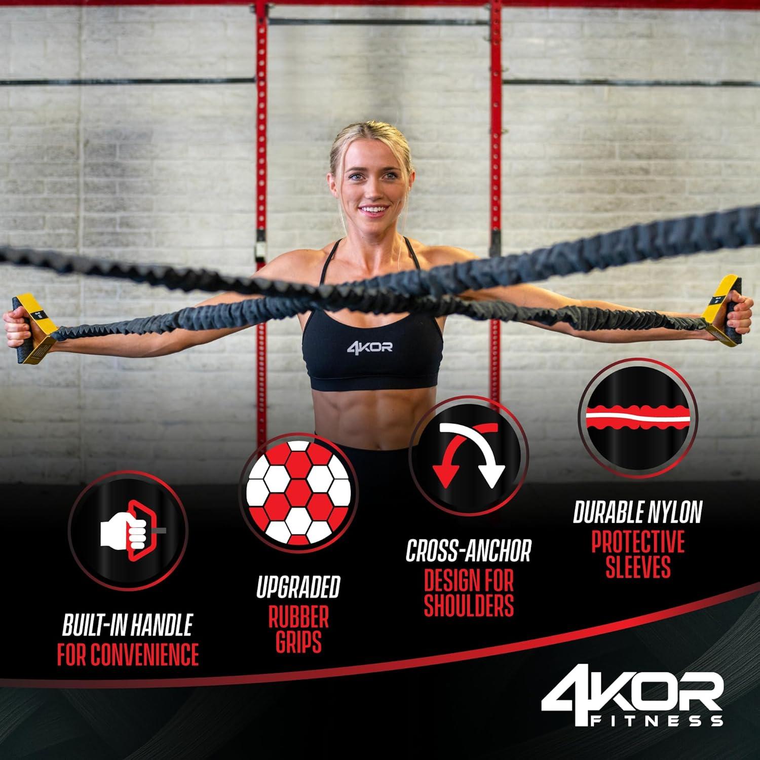 4KOR Cross Anchor Shoulder Performance Training System. Resistance Cords with Handles and Dynamic Workout Guide. Exercise Bands with Nylon Sleeves, Rubber Grips, and Carry Bag for Rehab and Strength