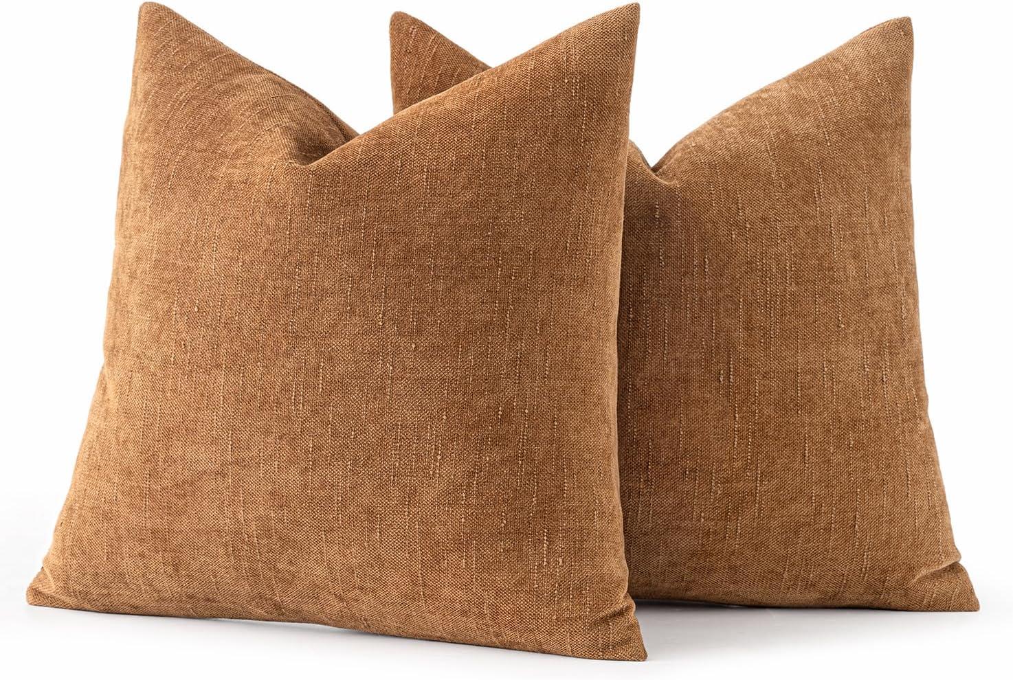 ZAHAZOHO Pack of 2 Soft Textured Throw Decorative Pillow Covers for Couch Sofa, 18x18 inch, Brown