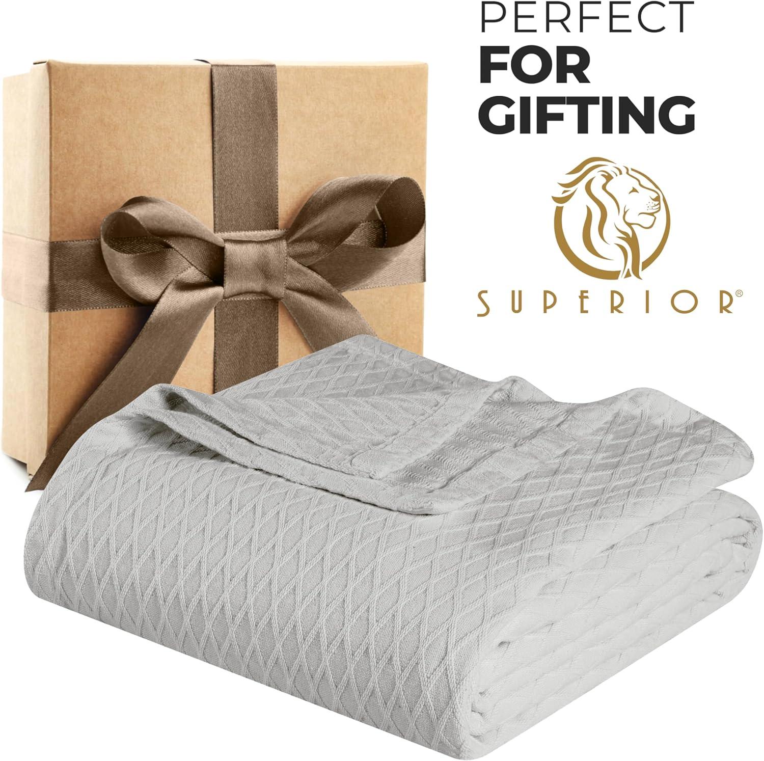 Superior Dobbyweave Knit Cotton Blanket, All Season Breathable Bed Blanket Throw Size, Platinum