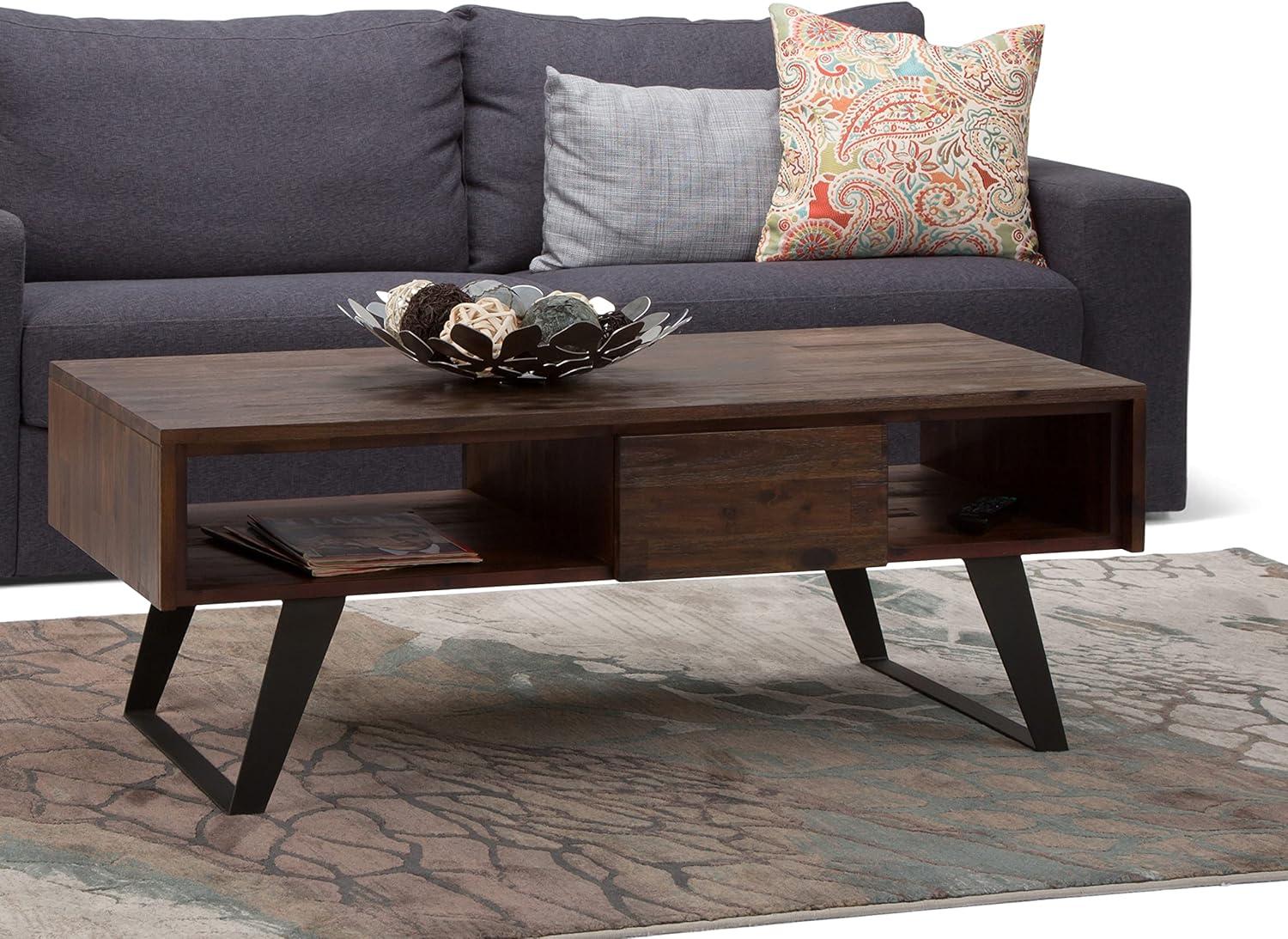 Simpli Home Lowry Storage Coffee Table in Distressed Charcoal Brown