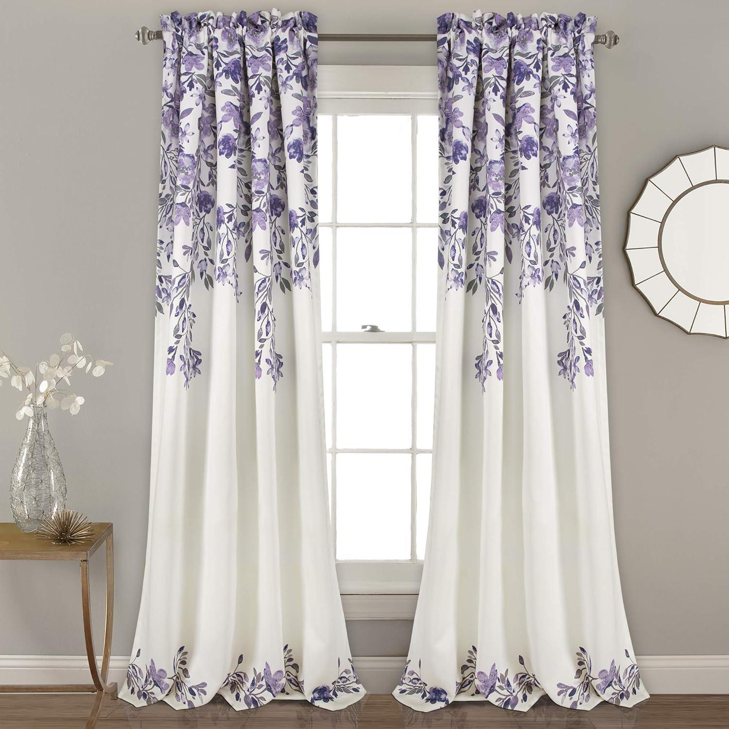 Lush Decor Tanisha Room Darkening 95" x 52" + 2" Header Floral Purple 3" Rod Pocket Pair Window Panel