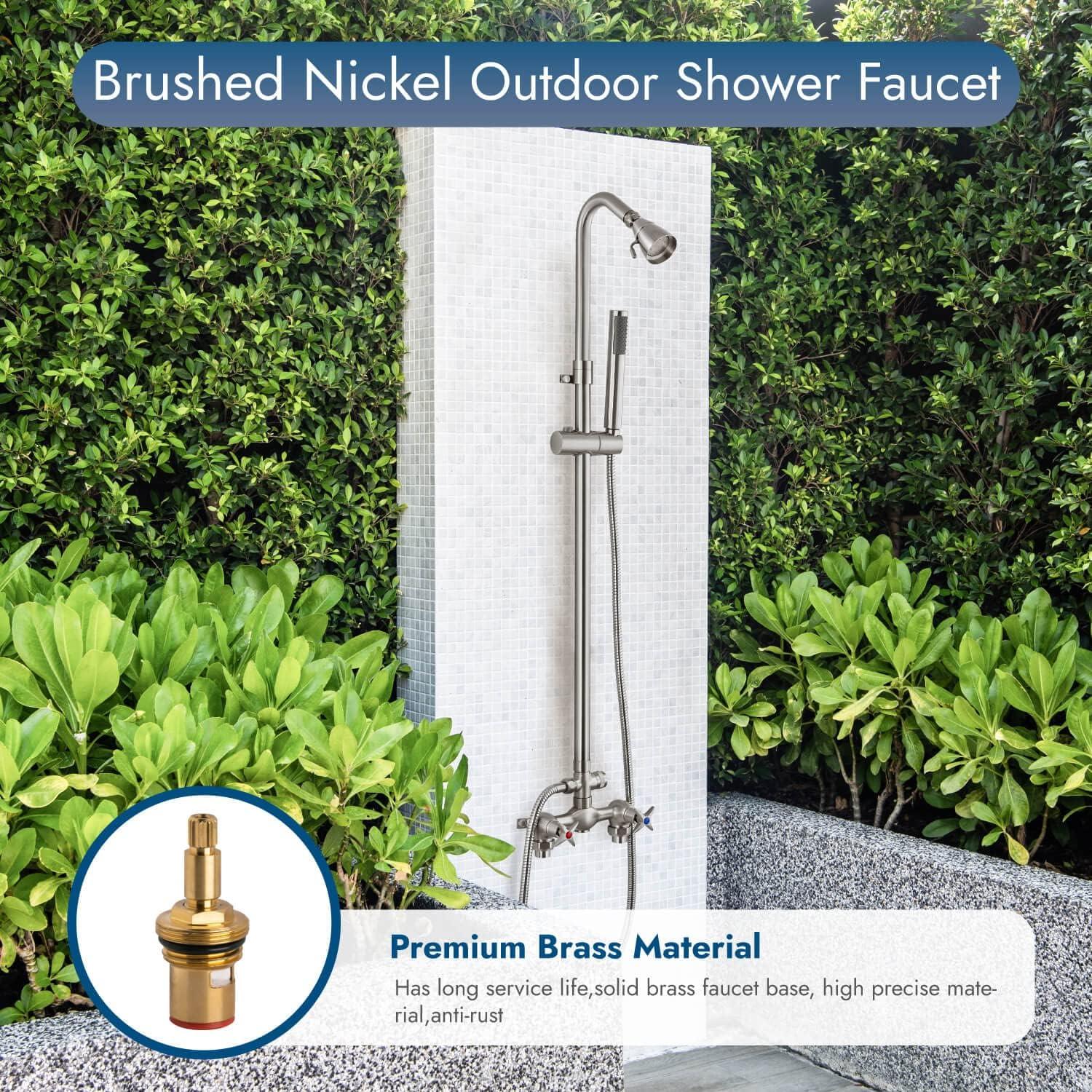 Brushed Nickel Wall Mounted Outdoor Shower Kit with Handheld Sprayer