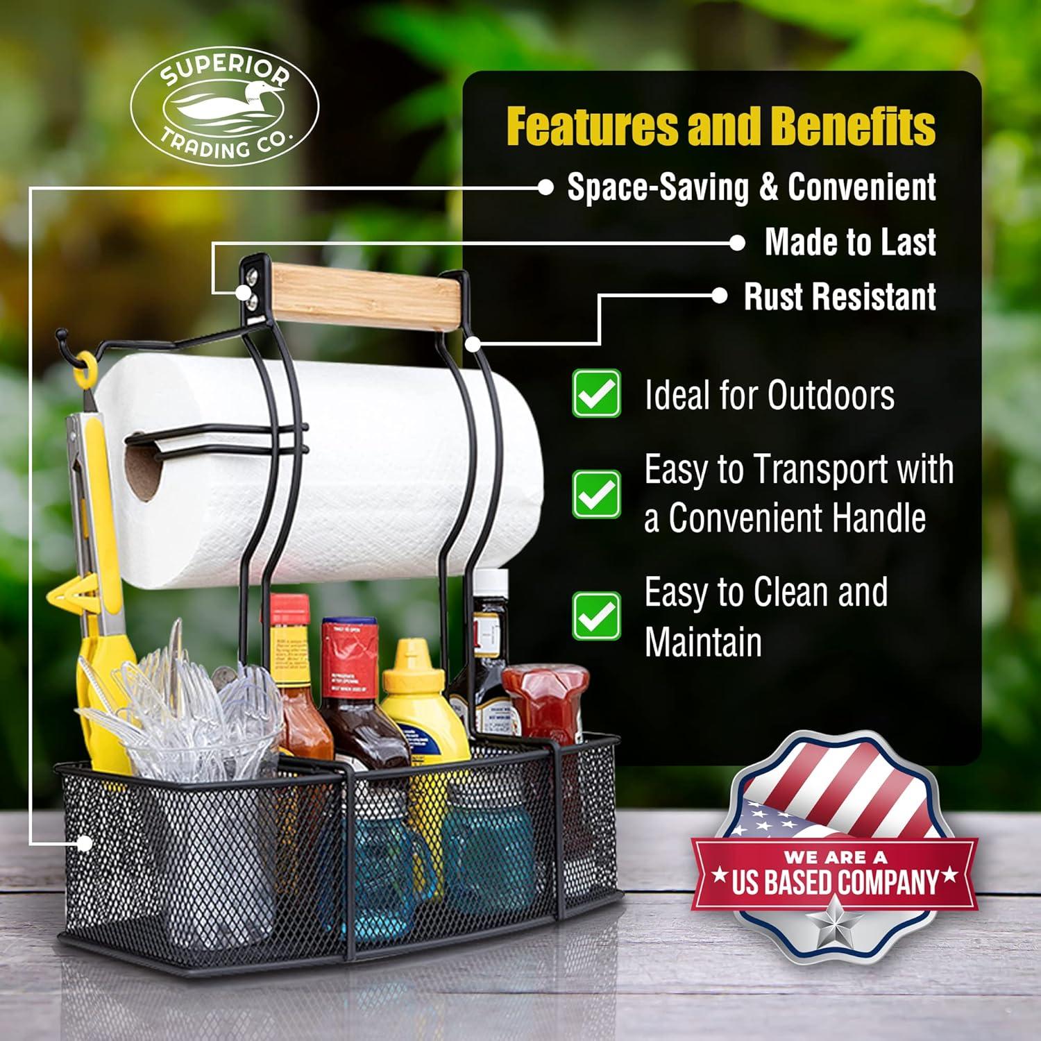 Black Stainless Steel BBQ and Picnic Caddy Organizer