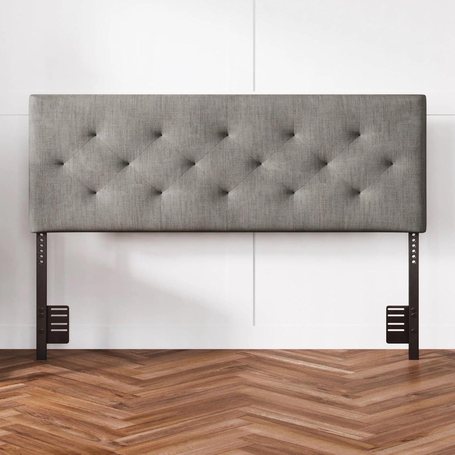 Sven & Son Diamond-Tufted Mid-Rise Upholstered Headboard, Wall or Bed Frame Mount - Full or Queen (Gray)