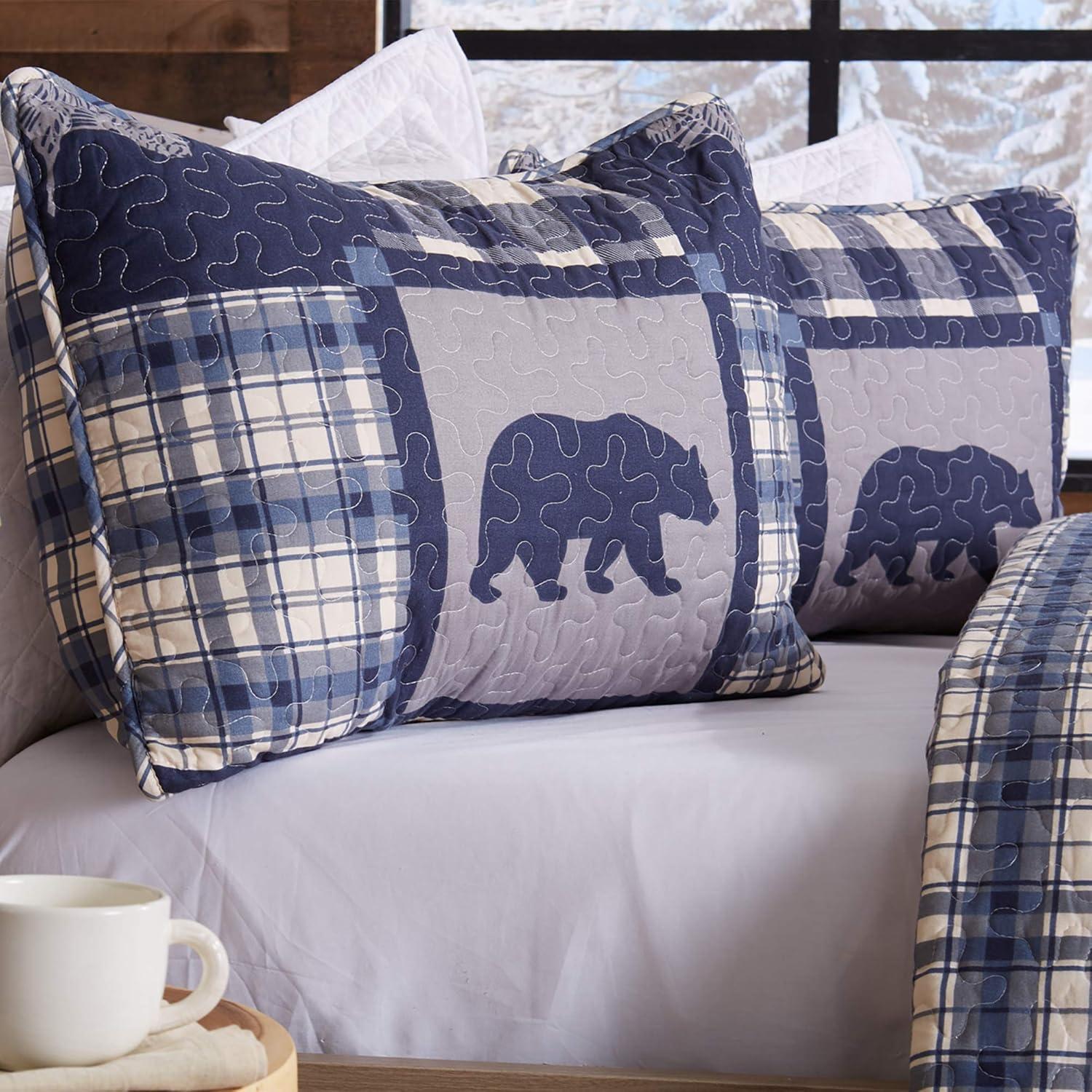 Navy and Grey Rustic Lodge Reversible Full Quilt Set