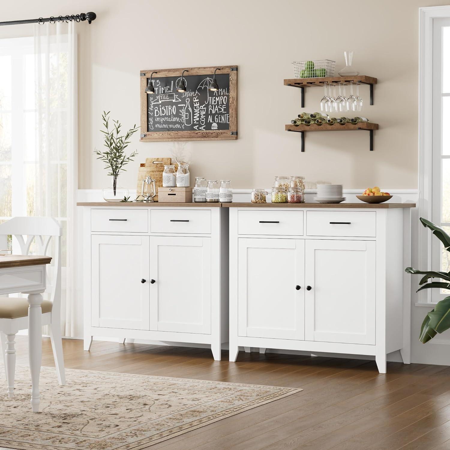 Ivory White Shaker Style Engineered Wood Sideboard Cabinet