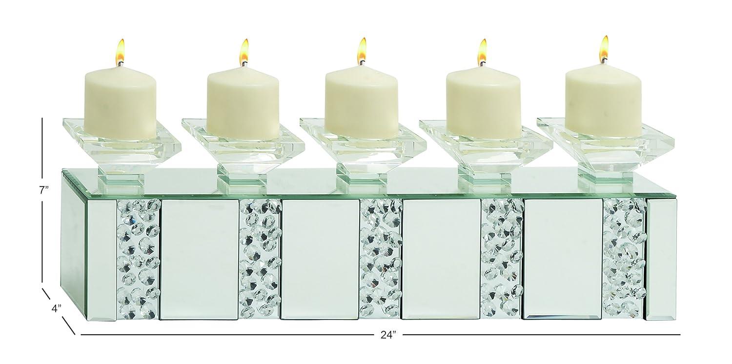 Mercer41 Glass Pillar 5 Plate Decorative Silver Candelabra with Mirrored Accents and Crystals