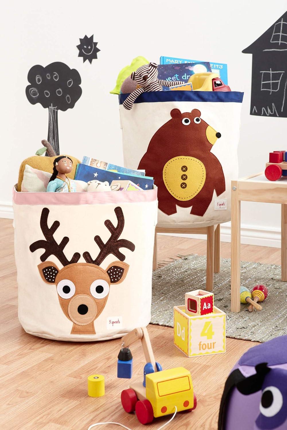 3 Sprouts Canvas Storage Bin - Laundry and Toy Basket for Baby and Kids, Deer