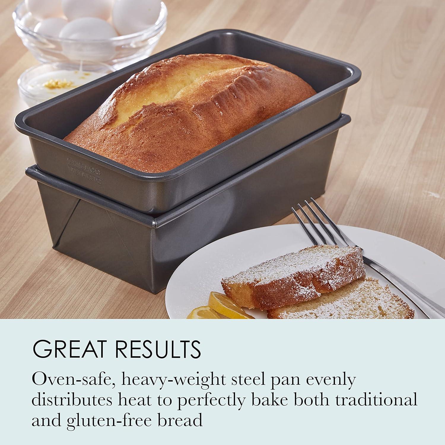 Chicago Metallic 5.9" Gluten Free Bread Loaf Pan: Nonstick Aluminized Steel, Dishwasher-Safe, Rectangle, 10.2" Depth