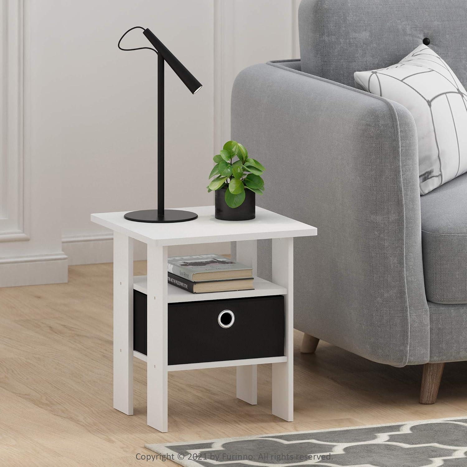 Furinno 2PCS Modern Bedside End Table Nightstand Accent Sofa Side Table W/Removable Drawer & Open Storage Shelf,White/Black