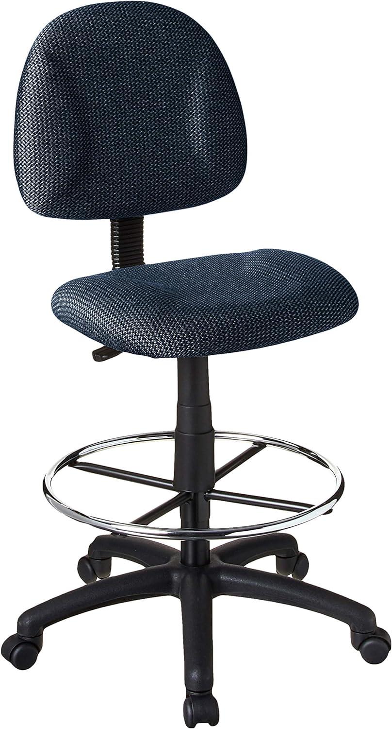 Ergonomic Blue Fabric Drafting Stool with Metal Base