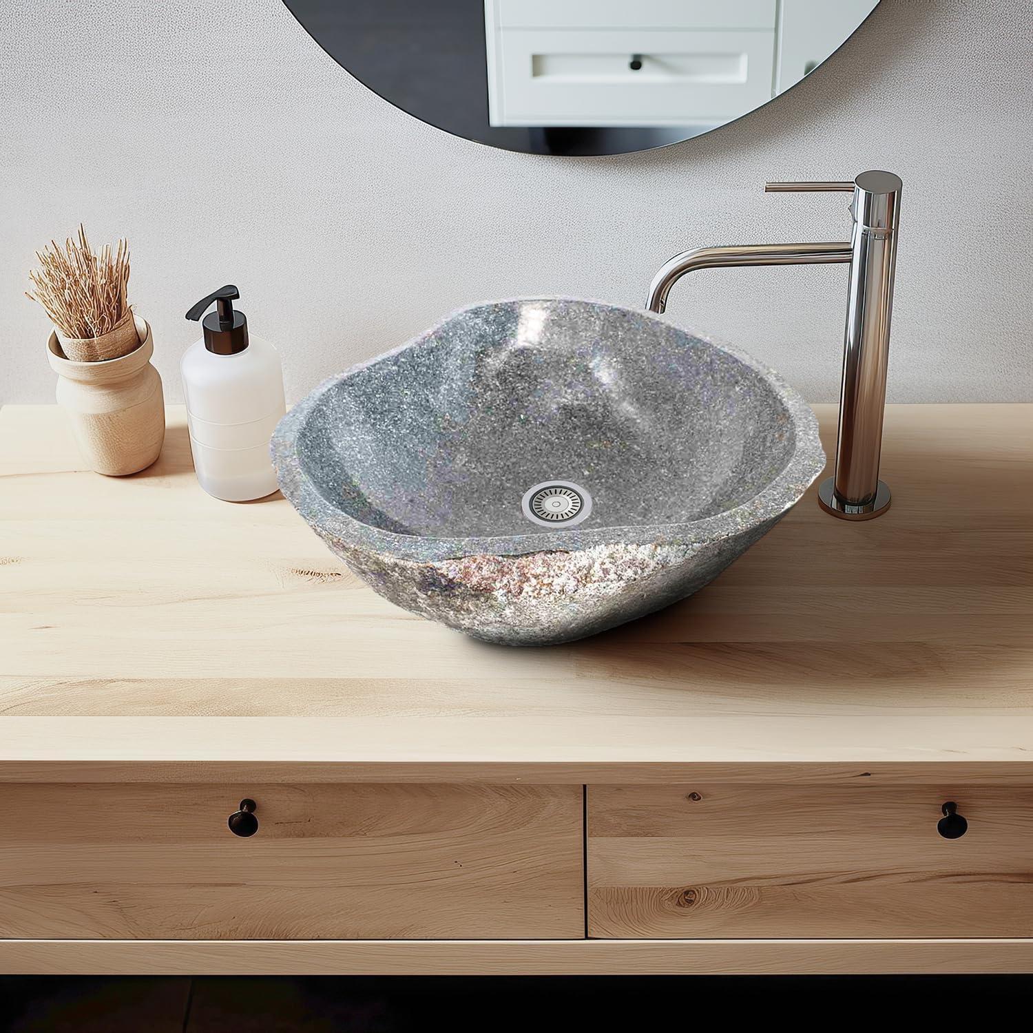 B.o.i 18'' Gray Stone Oval Bathroom Sink