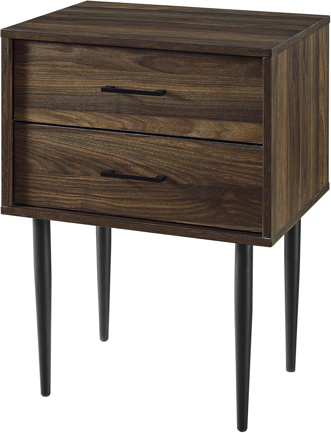 Wood Modern End Table with black metal handles - Dark Walnut