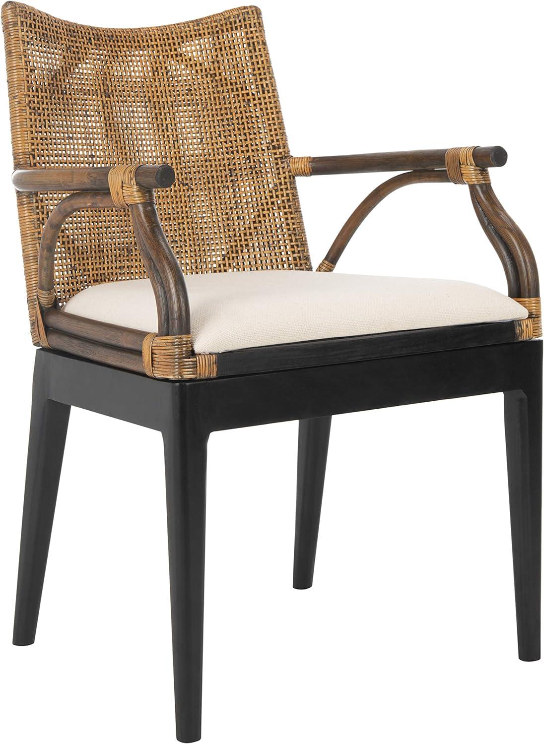 Gianni Transitional Rattan and Mahogany Arm Chair in Brown/Black