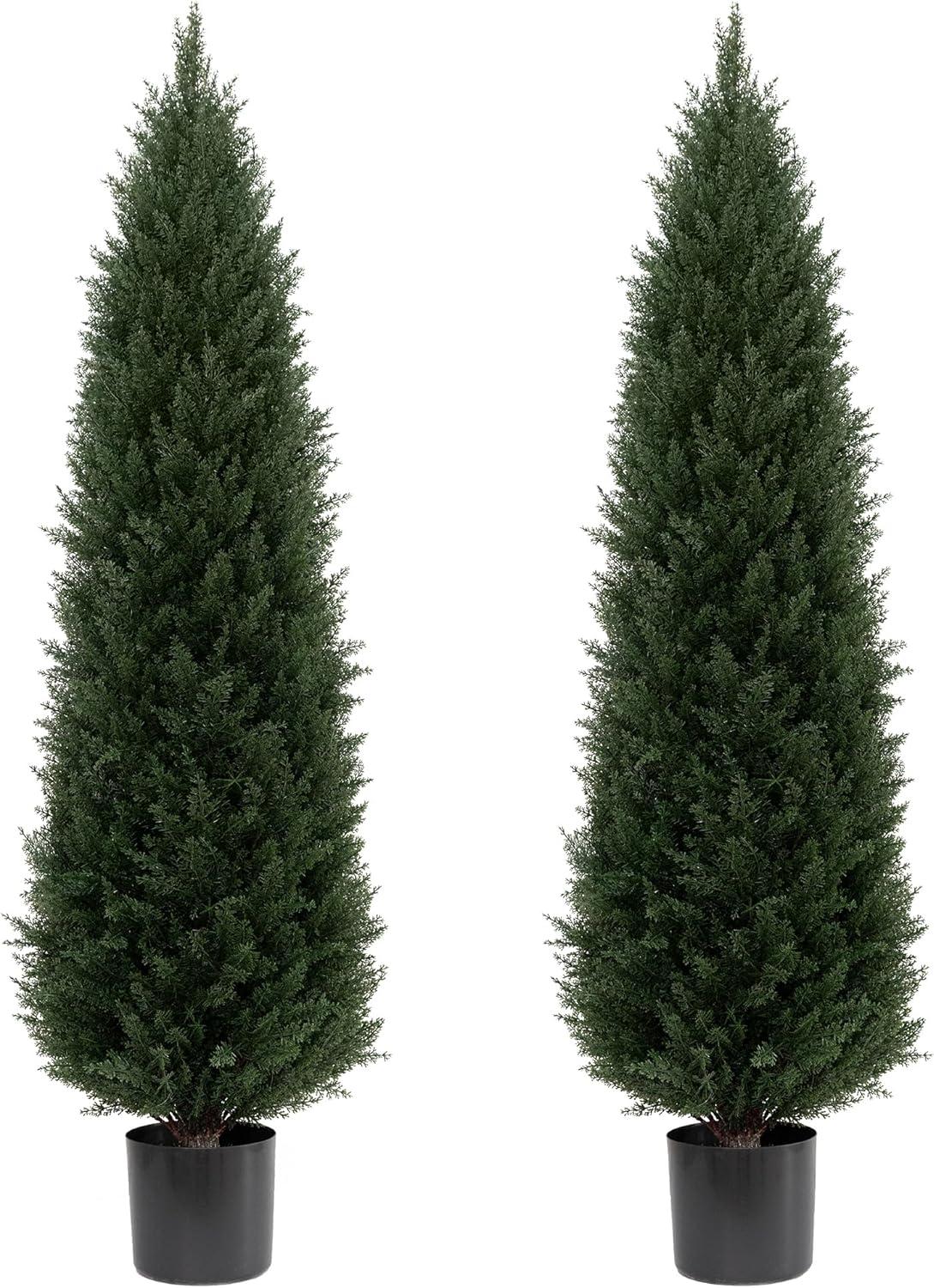 2 Pack 5 ft Artificial Cedar Tree UV Rated , Artificial Christmas Topiary Tree, Pre-Potted Plants for Indoor Outdoor Housewarming Gift Home Decor, DR.Planzen