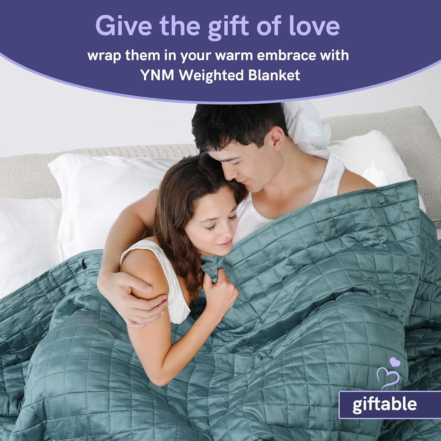 YnM Exclusive Weighted Blanket, Cooling & Cozy Velvet Dual-Sided, Smallest Compartments with Glass Beads, Ideal for One Person of 140lbs on Twin/Full Bed (48x72 Inches, 15 Pounds, Blue/Grey)