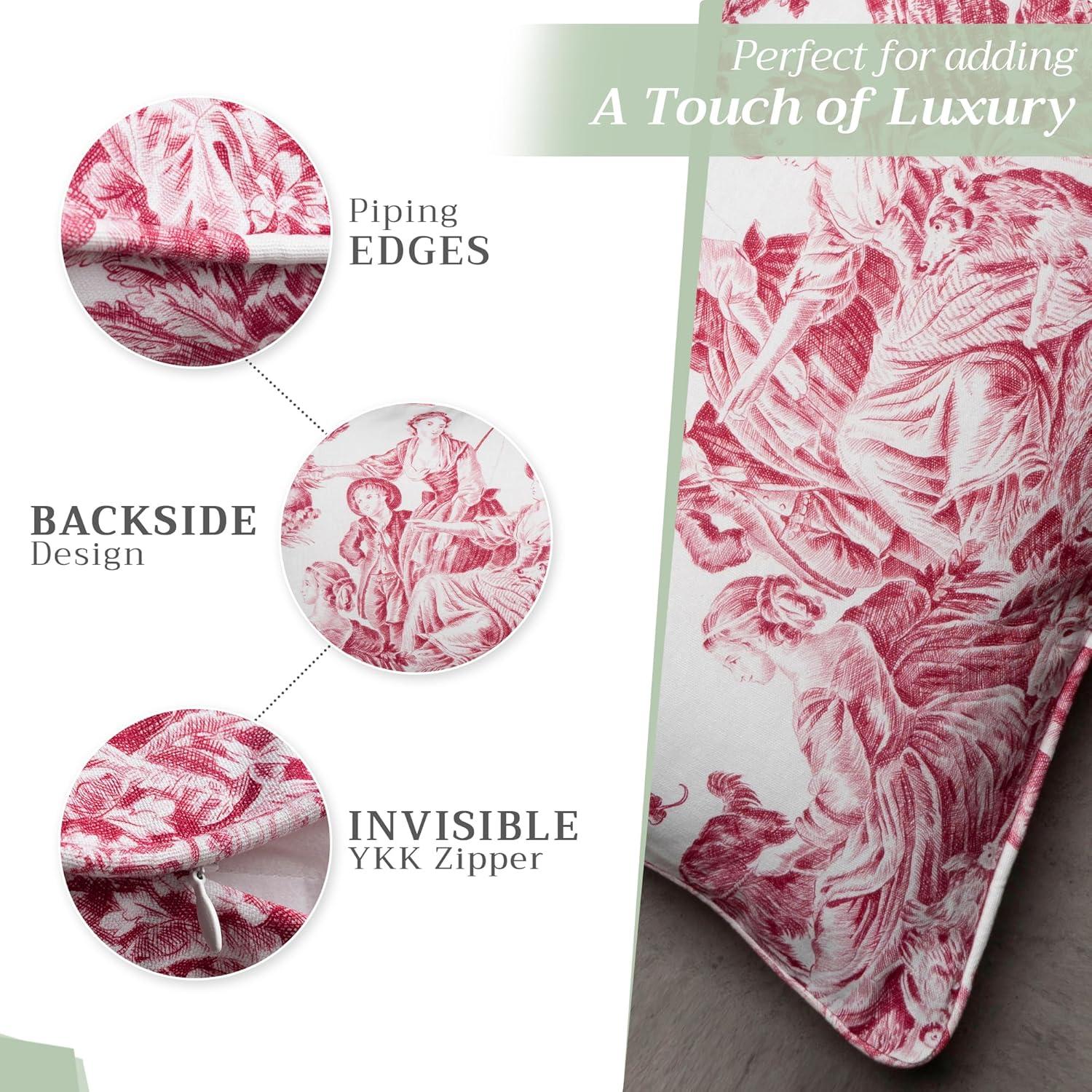 Maison d' Hermine Decorative Pillow Covers 18 x 18 Inch Square 100% Cotton Throw pillow Covers with invisible Zipper Cushion Case for Living Room Couch, Chair, Sofas, Bedroom, Home (Calais - Cardinal)